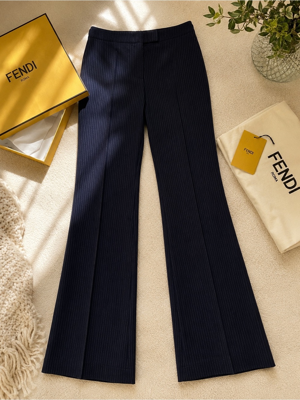 Fendi Navy Pinstripe Wool Blend Trouser Pants IT 40 US 4